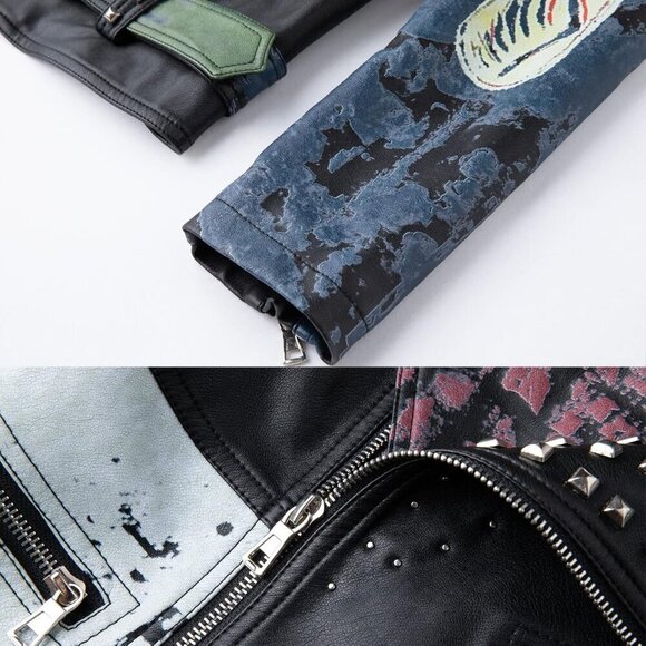 DARKSHE Women's Faux Leather Hells cream, Black/Purple Jacket Fashion Coat - Picture 6 of 6